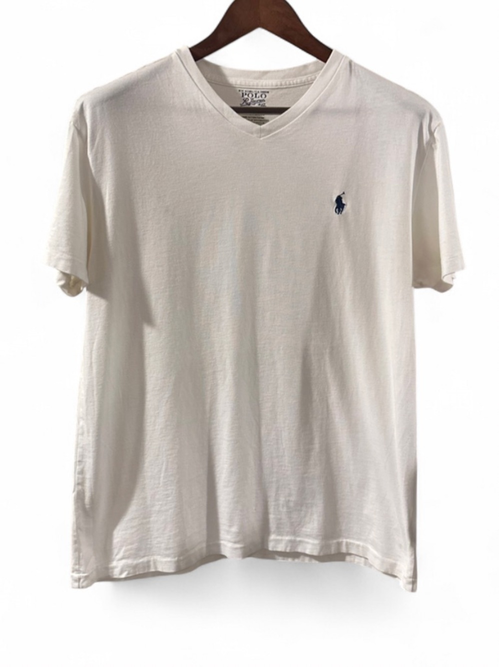 Men’s Polo Ralph Lauren White w/ Navy Pony V-neck T-shirt Size Small